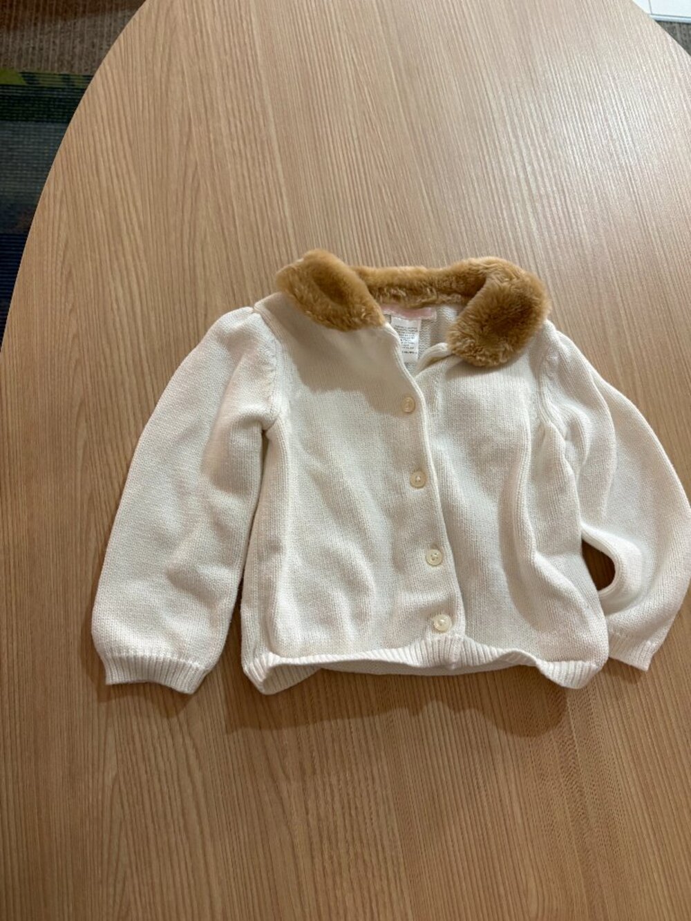 Janie and Jack Cardigan Sweater 18-24 Months White Button Front Faux Fur Collar